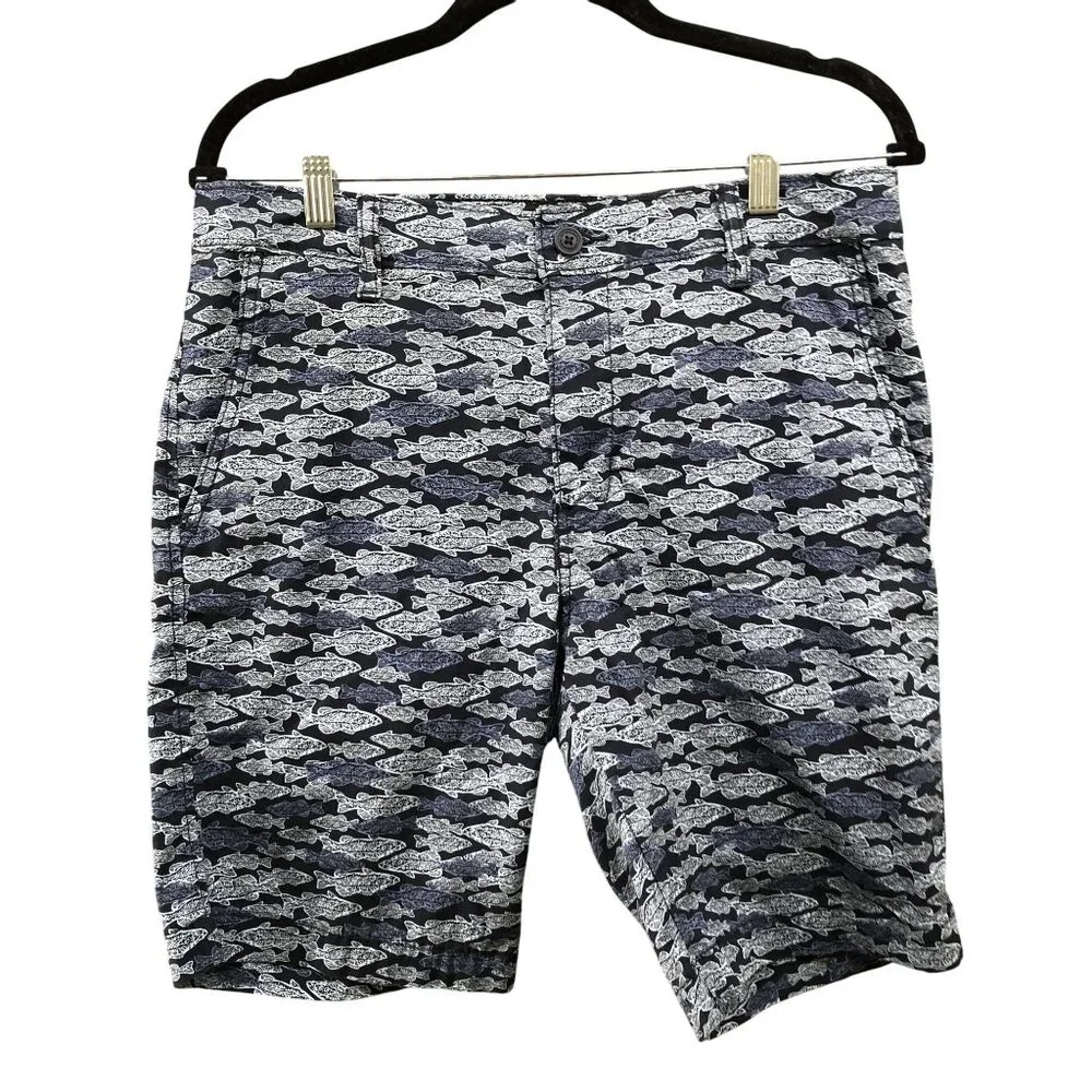 Levi's XX Chino Taper‎ Fit Shorts Mens Size 32 Blue Fish Print Lightweight